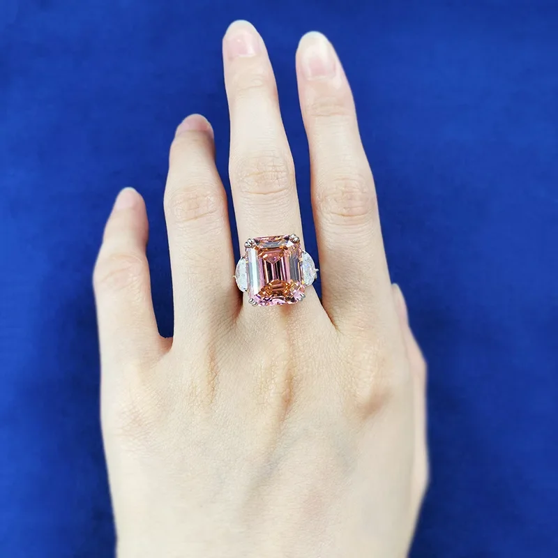 Imagem -06 - Pansysen-asscher Cut Orange And Pink Gemstone Ring 925 Sterling Silver Fine Jewelry 15ct 100 Material Anel de Casamento