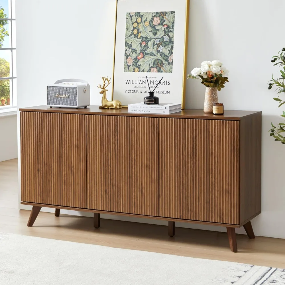 Fluted Sideboard Buffet Cabinet with Storage, Modern Storage Cabinet with 3 Doors,Wood Credenza Buffet Sideboards, Console Table