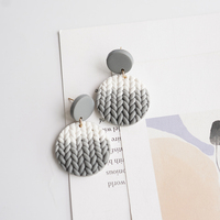 Trendy Multi Gradient Colors Round Shape Handmade Braided Knitting Pattern Big Pop Polymer Clay Earring Stud Sets Women Jewelry