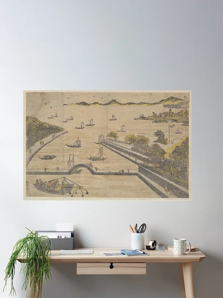 View of Fukagawa, Edo Suzuki Harunobu Japanese, Art Print Canvas Poster, Living Room Decor, Home Wall Picture