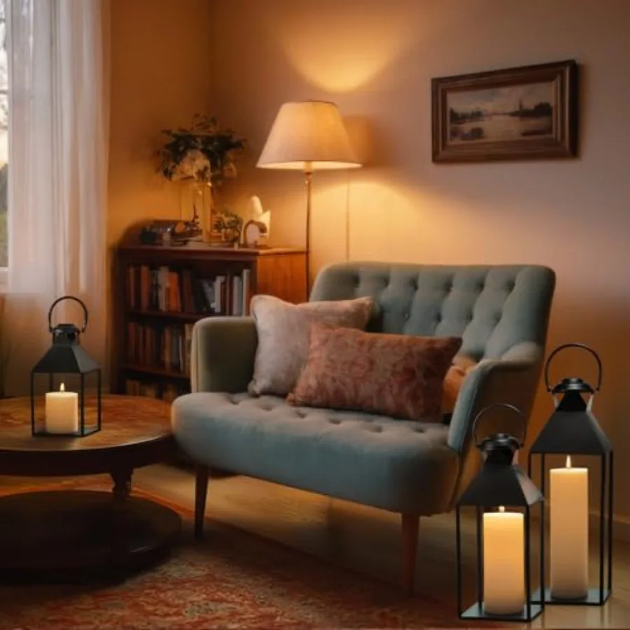 مجموعة من 6 فوانيس شمعة مزخرفة في 19 15 11 مقاسًا مع تصميم جمالي للمزرعة العتيقة باللون الأسود بدون زجاج f