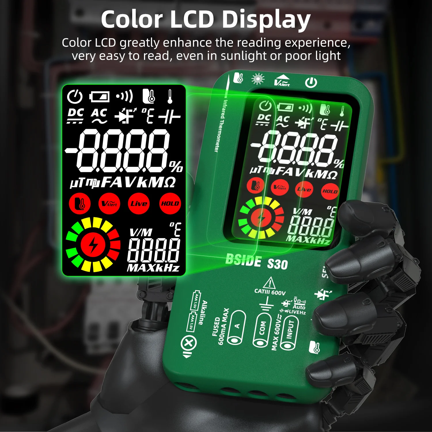 BSIDE S30 inteligentny cyfrowy multimetr 15V diodowy termometr na podczerwień AC napięcie prądu stałego doładowania profesjonalny Tester elektroniczny