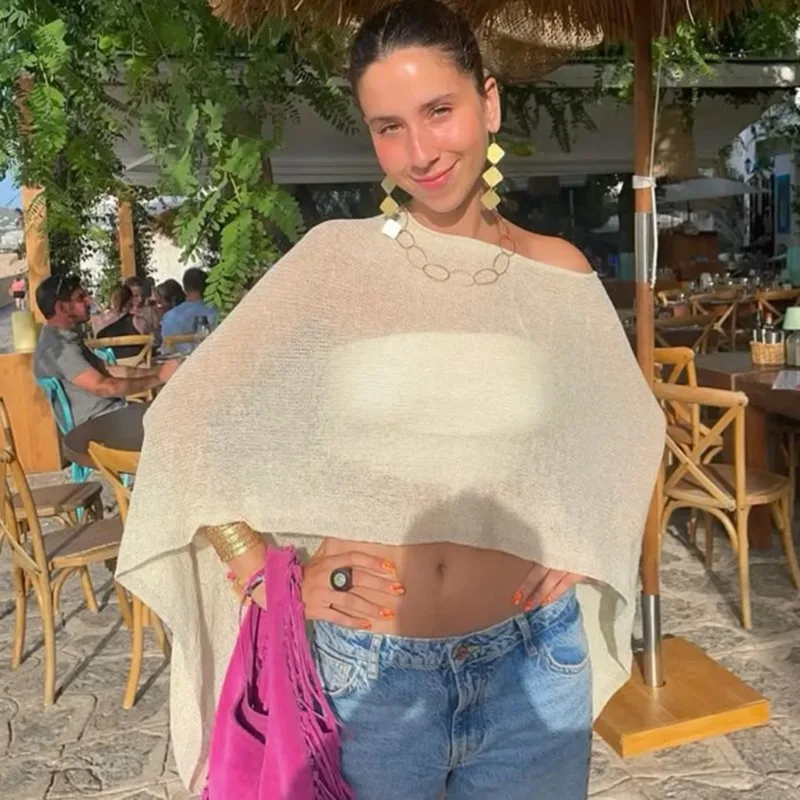 

Talenza Women's Summer Shawl Fashion Sexy See-Through Lace Beach Vacation Shawl Tees Casual Loose Commuter New Female Pullover