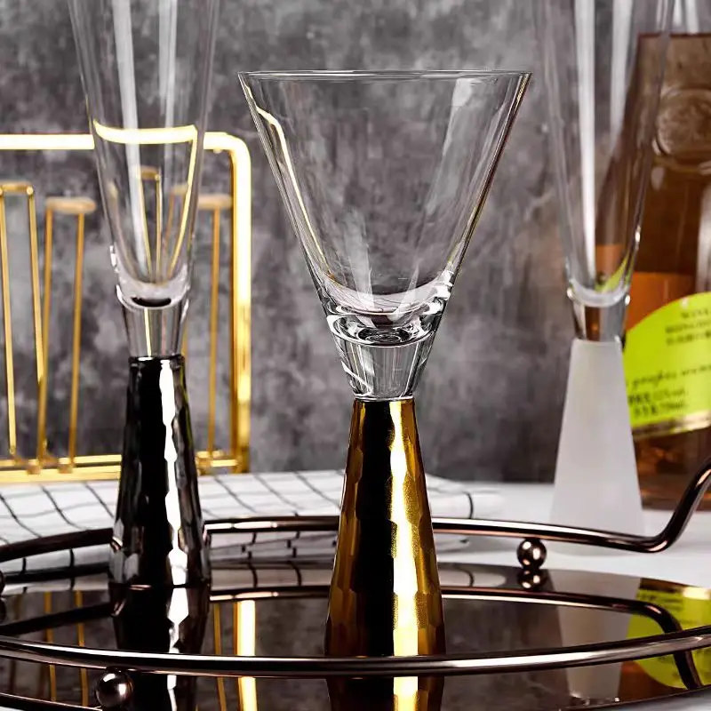 Luxury Galvanized Gold Glass Goblet Champagne Cocktail Dessert Cup For Banquet Model Room Decoration Light And Elegant Design