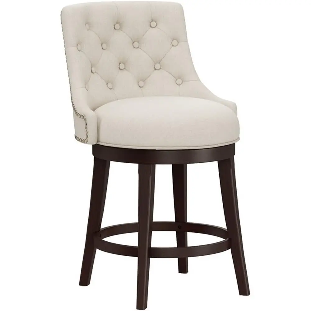 

25 Wood Counter Stool Upholstered Swivel Seat Brown Cream Kitchen Bar Height, Customized