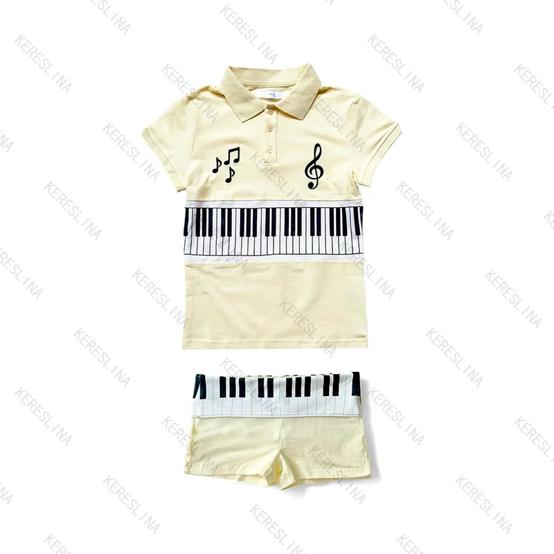 Y2k style musical note print short sleeved shorts set summer sweet hot girl style polo collar short sleeved+shorts two-piece set
