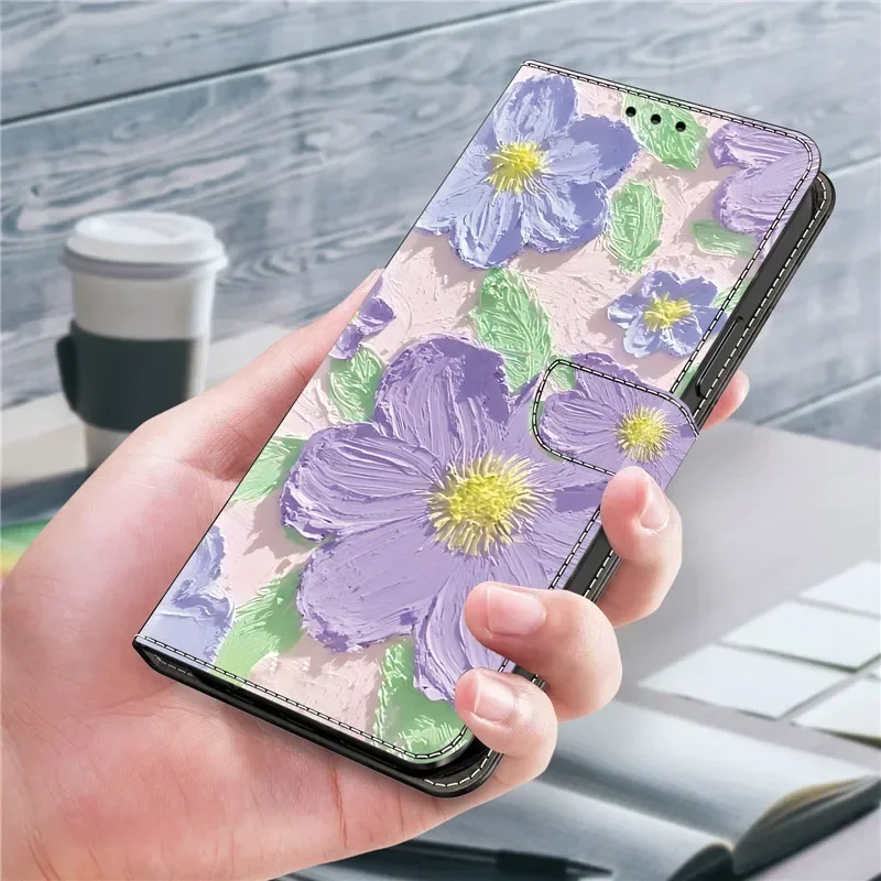 Funda 16 Pro Max 16 Plus Case for Apple iPhone 15 14 13 Pro Max 13 mini Cover Luxurious 3D Flower Painting Leather Flip Cases