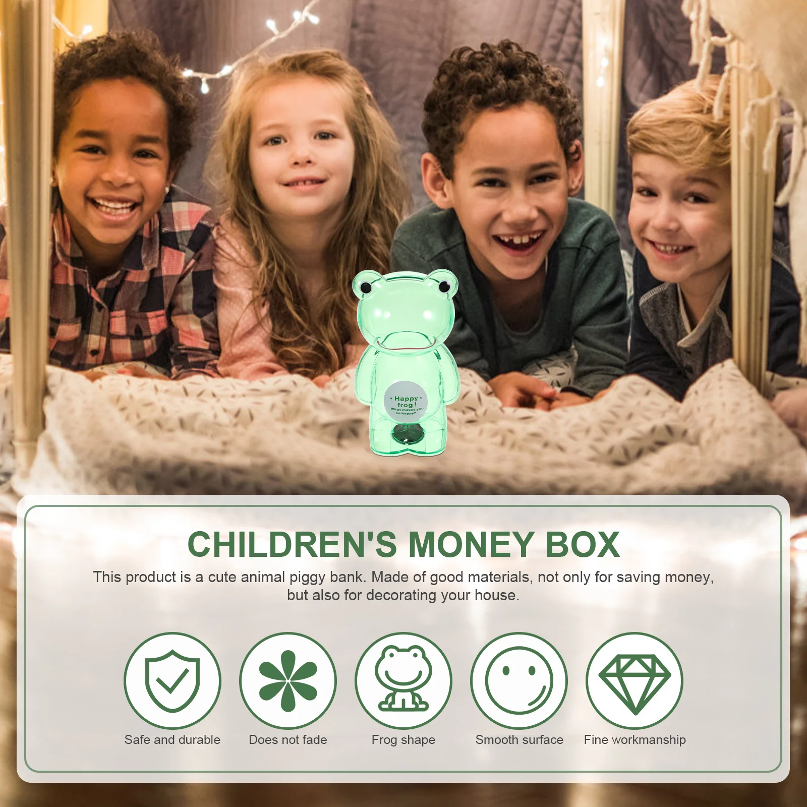 

Transparent Coin Container Frog Shape Money Saving Box for Children Creative Desktop Storage for Home School Office Use