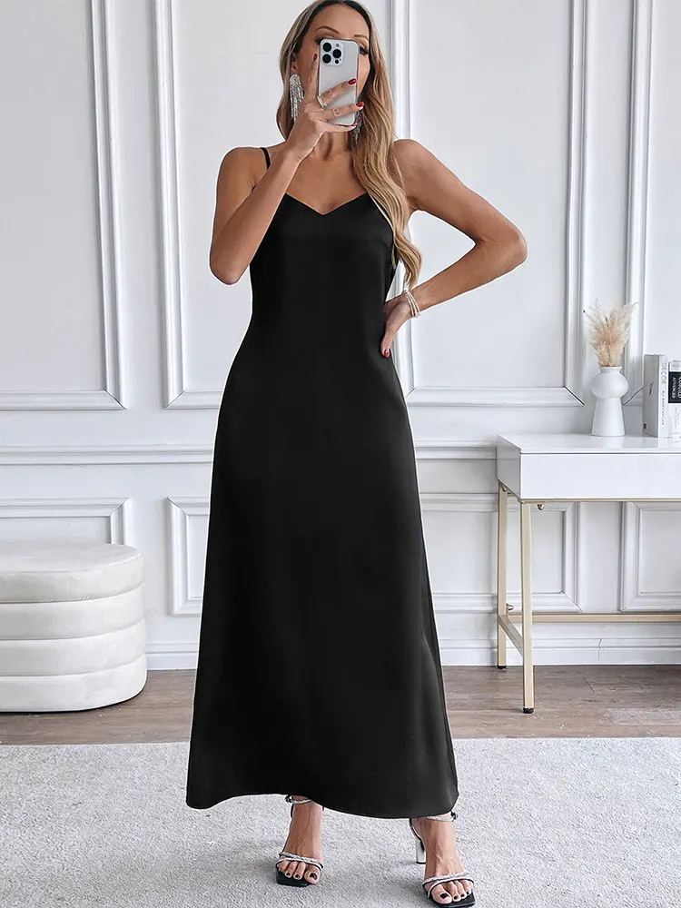 COOL BABES-2 Women\'s Maxi Dresses New Summer Black Sexy Deep V-neck Sling Backless Dress Female High Quality Slim Dress Clothing