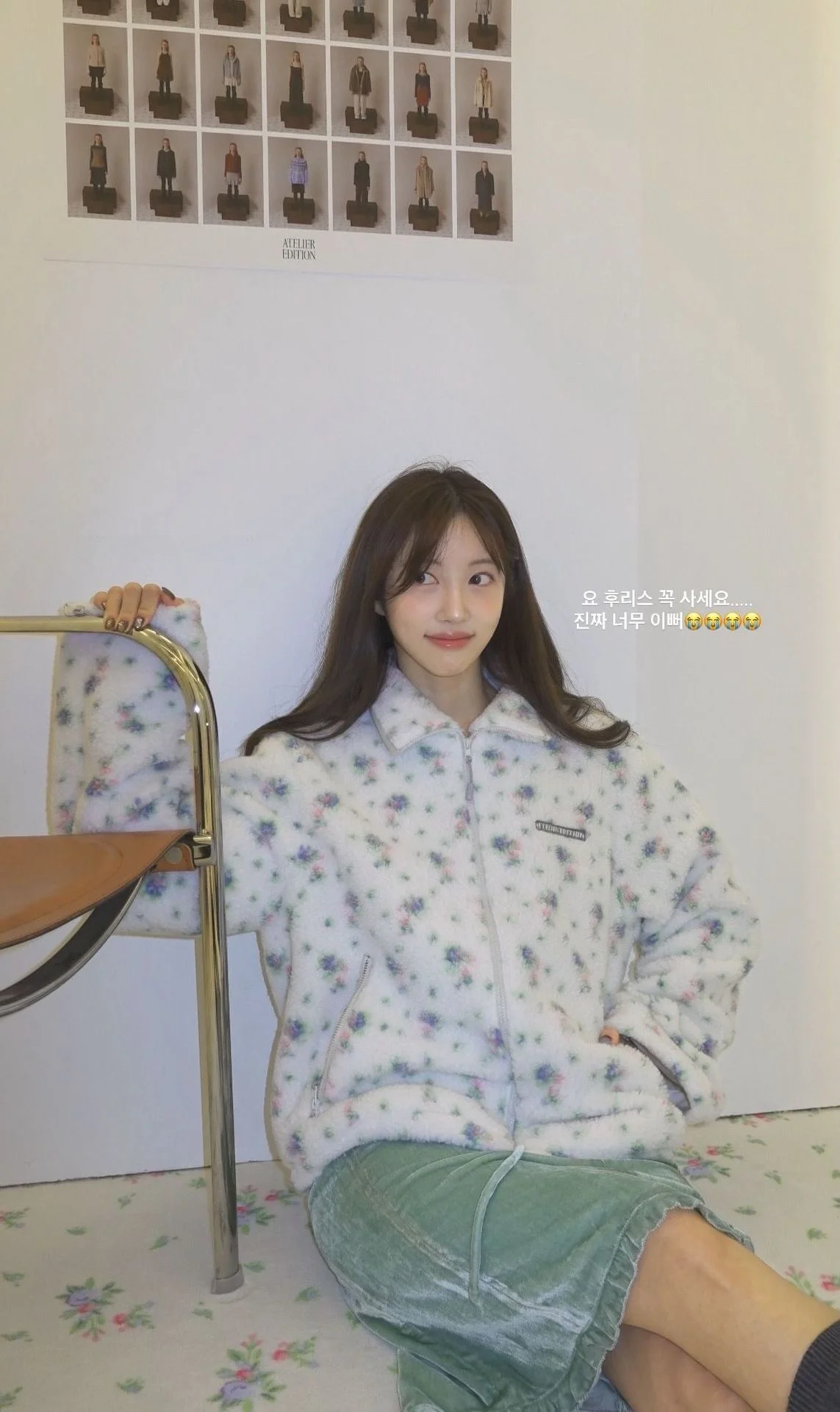 

Charming Floral Stand Collar Warm Fce Jaet PREON Autumn Winter New Arrival Cute Polyester Fiber Long Sve Zipper Closure