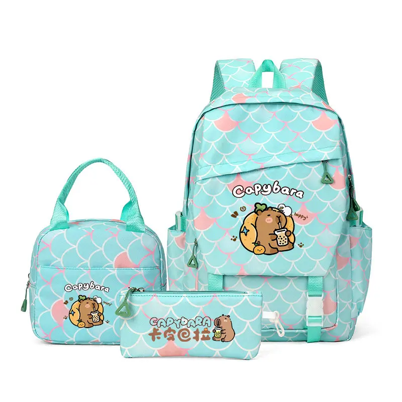 3 ピース/セットカピバラ Mochila キッズバックパック子供スクールバッグ十代の女の子男の子ラップトップバックパック女性旅行 Bagpacks