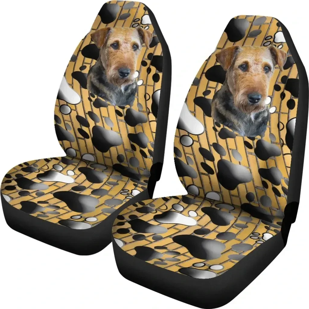 Airedale Terrier Dogs With Pawprints In Yellow Printed Car Seat Covers