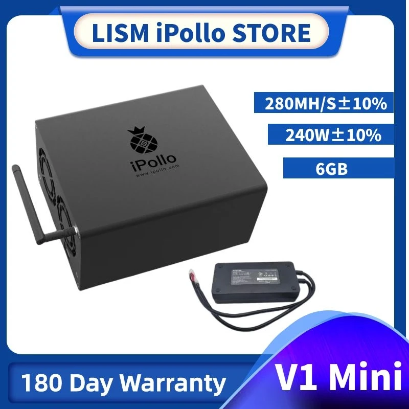 iPollo V1 Mini wifi miner ETC ZIL Miner Hashrate 280MH/s ±10% Power 220W±10% ETHW  etc Miner With PSU 6G memory