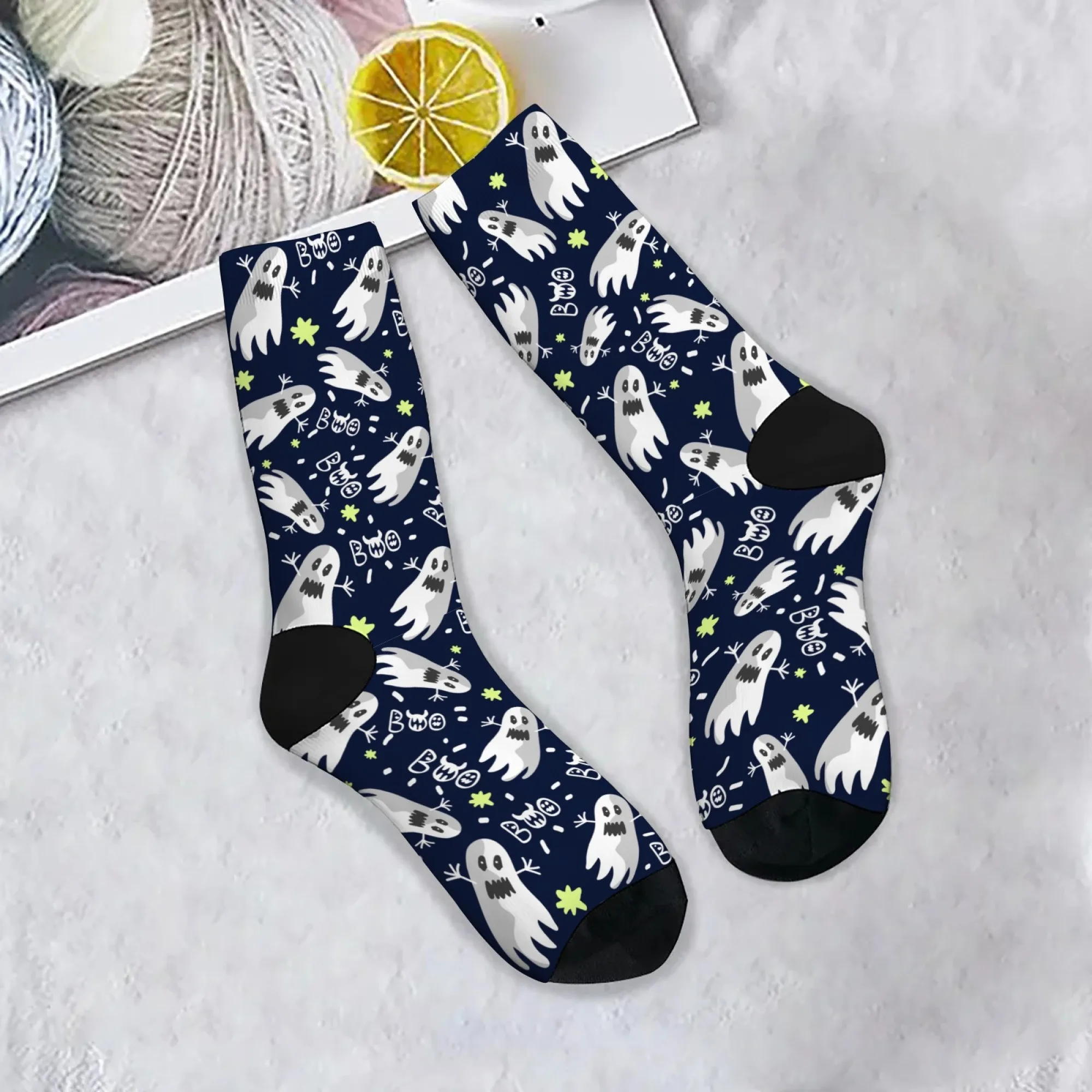 Herrensocken mit Geistermuster im Halloween-Stil, bequem, atmungsaktiv, rutschfest, Neuheit, Harajuku, Retro, Straße, Hip-Hop, Crew-Socken