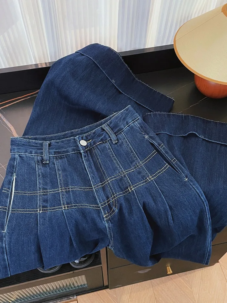 Pantalon en Denim taille haute pour femmes, jambes larges, classique, décontracté, Slim, élégant, pour les déplacements, jambes droites