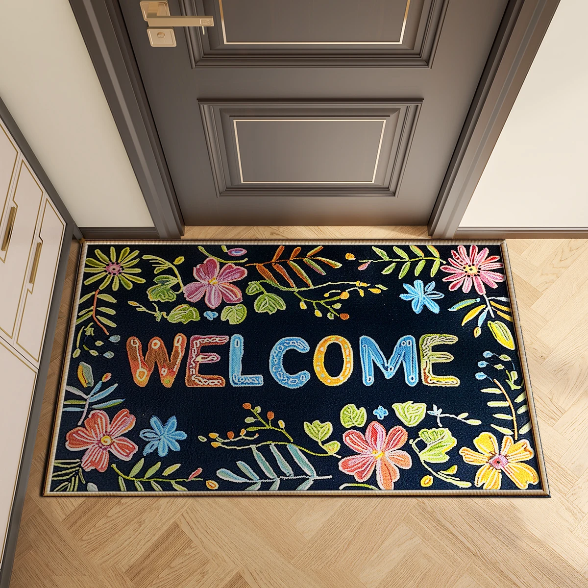 Floral Welcome Entrance Doormat Outdoor Front Door Mat Room Rugs Hallway Floor Foot Bath Mat Washable