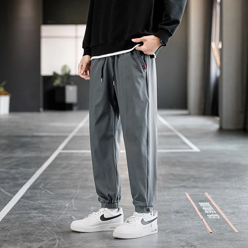 Plus Size Trousers Men\'s 2024 New M-8XL Ice Silk Pants Drawstring Feet Leisure Sports Running Fitness Harajuku Trousers