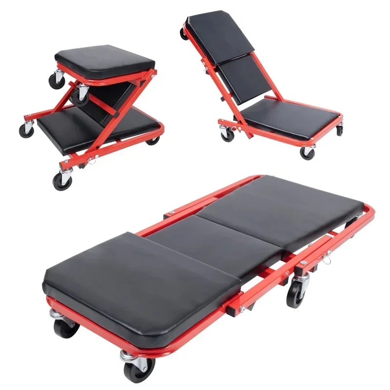 Folding Car Creeper Seat Work Bench Chair Roller Wheels Auto Repair Bed Maintenance Mechanic Garage Workshop Stool Tool