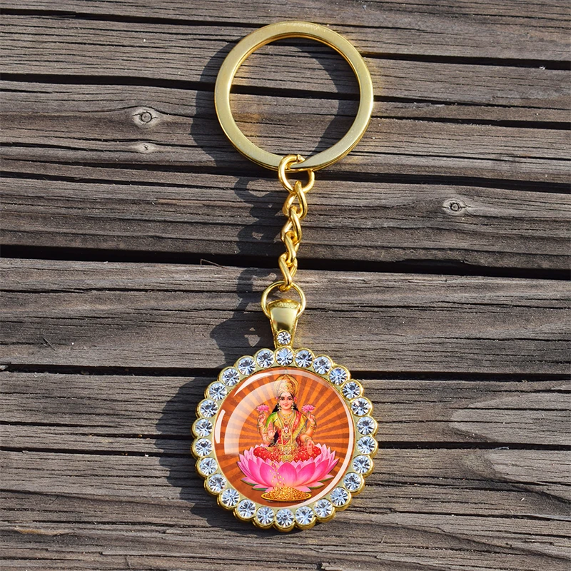 Shiva Nataraja Keychain Buddhist Jewelry Lakshmi Goddess Rhinestone Pendant Hinduism Amulet Keyring Gift