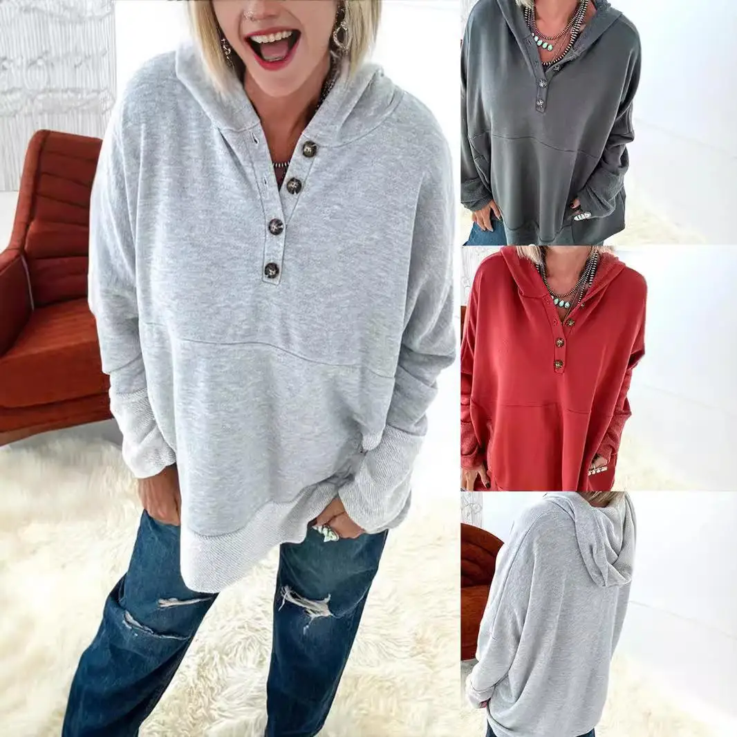 เสื้อสเวตเตอร์มีฮู้ดสำหรับผู้หญิง แขนยาว สี โพลีเอสเตอร์ ฤดูใบไม้ร่วง แฟชั่นลำลอง