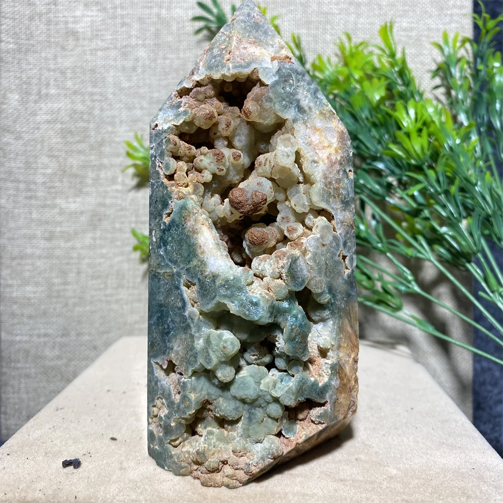 

787g Natural Crystal Wand Grape Stone Green Prehnite Mineral Geode Tower Reiki Meditation Energy Home Decor For Room