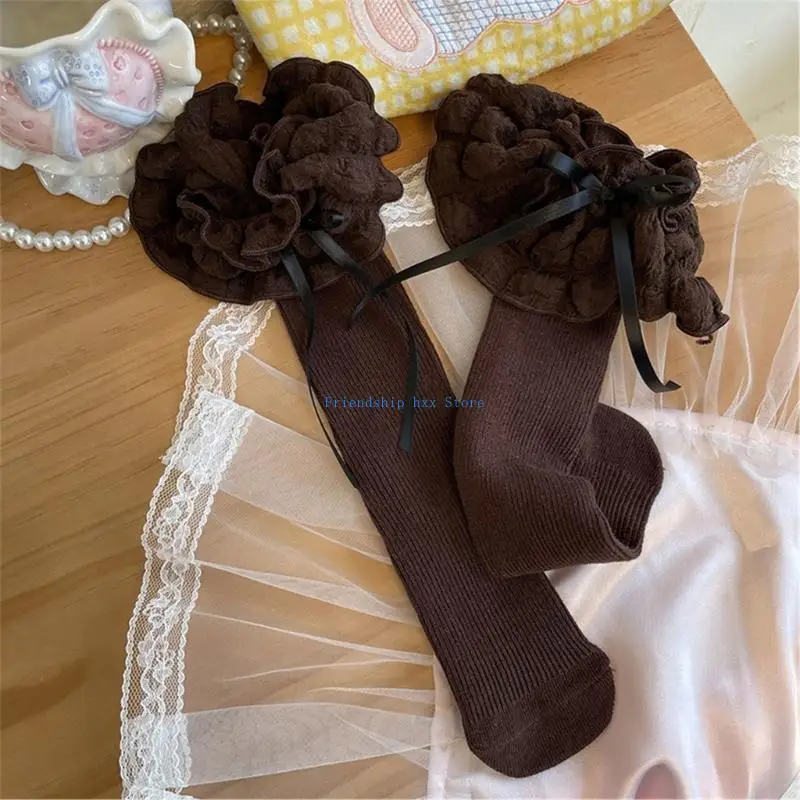 

F1CB Child Dress Socks for Summer Spring Stretchy Kneehigh Socks for Student Breathable Lace Trim Socks for Little Girls