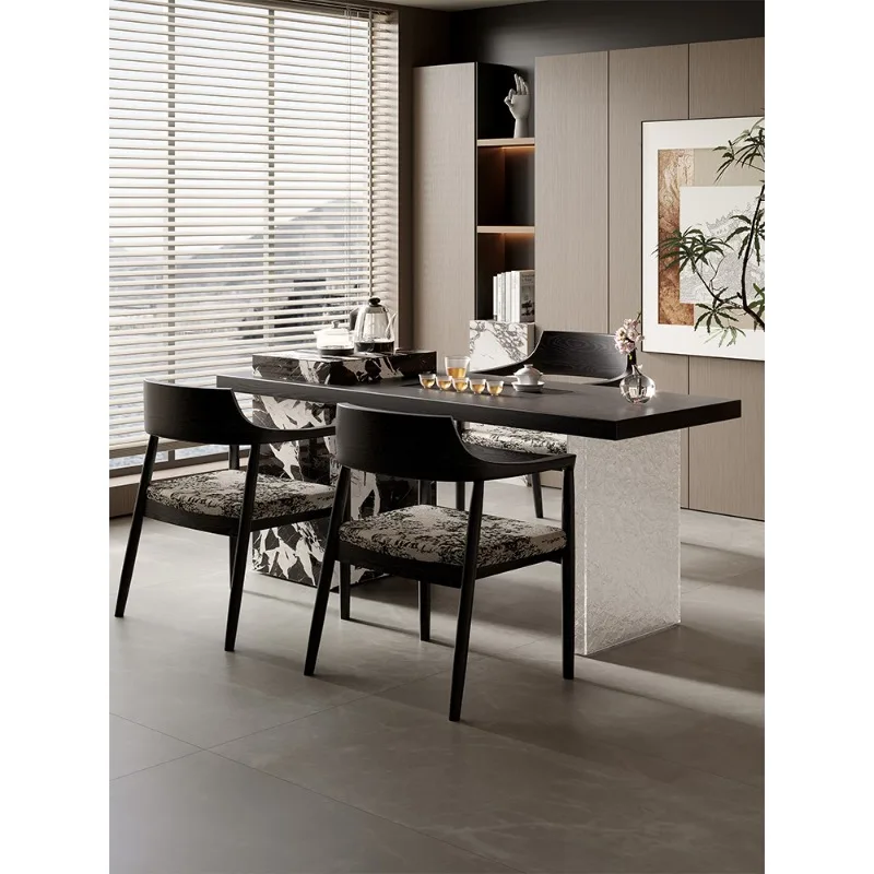 

White wax solid wood black carbonized tea table ice crack acrylic legs tea table