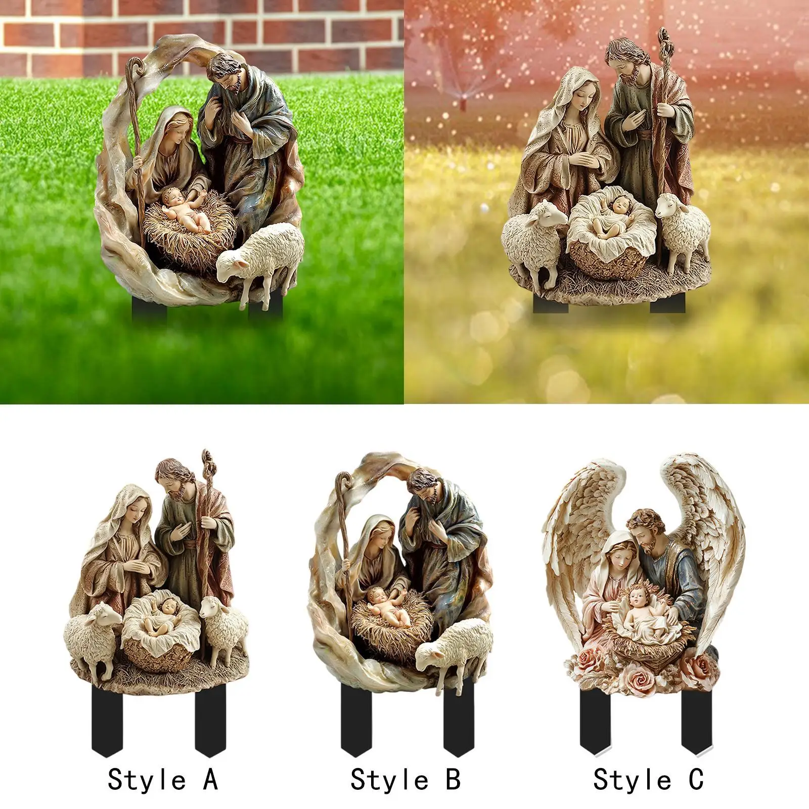

Infant Jesus Mary Saint Joseph Garden Stake 2D Plane Pathway Flowerbed Patio Acrylic Flower Pot Decoration Yard Art Decor