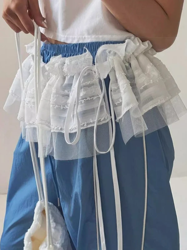 

Korean Sle Decorative Lace Skirt Curtain Belted ort A-Line Skirt Women's Layered Tie-Dye Net Curtain Light Weight