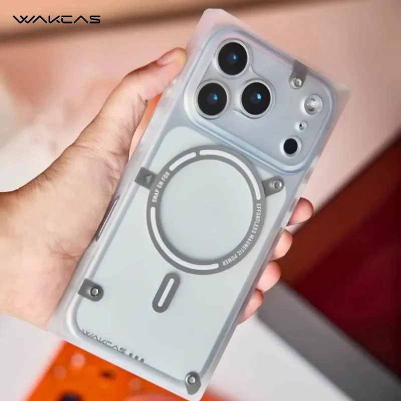 

Матовый противоударный чехол WAKCAS с магнитной фиксацией для iPhone 15/16/17 Pro/Max, прозрачный защитный чехол