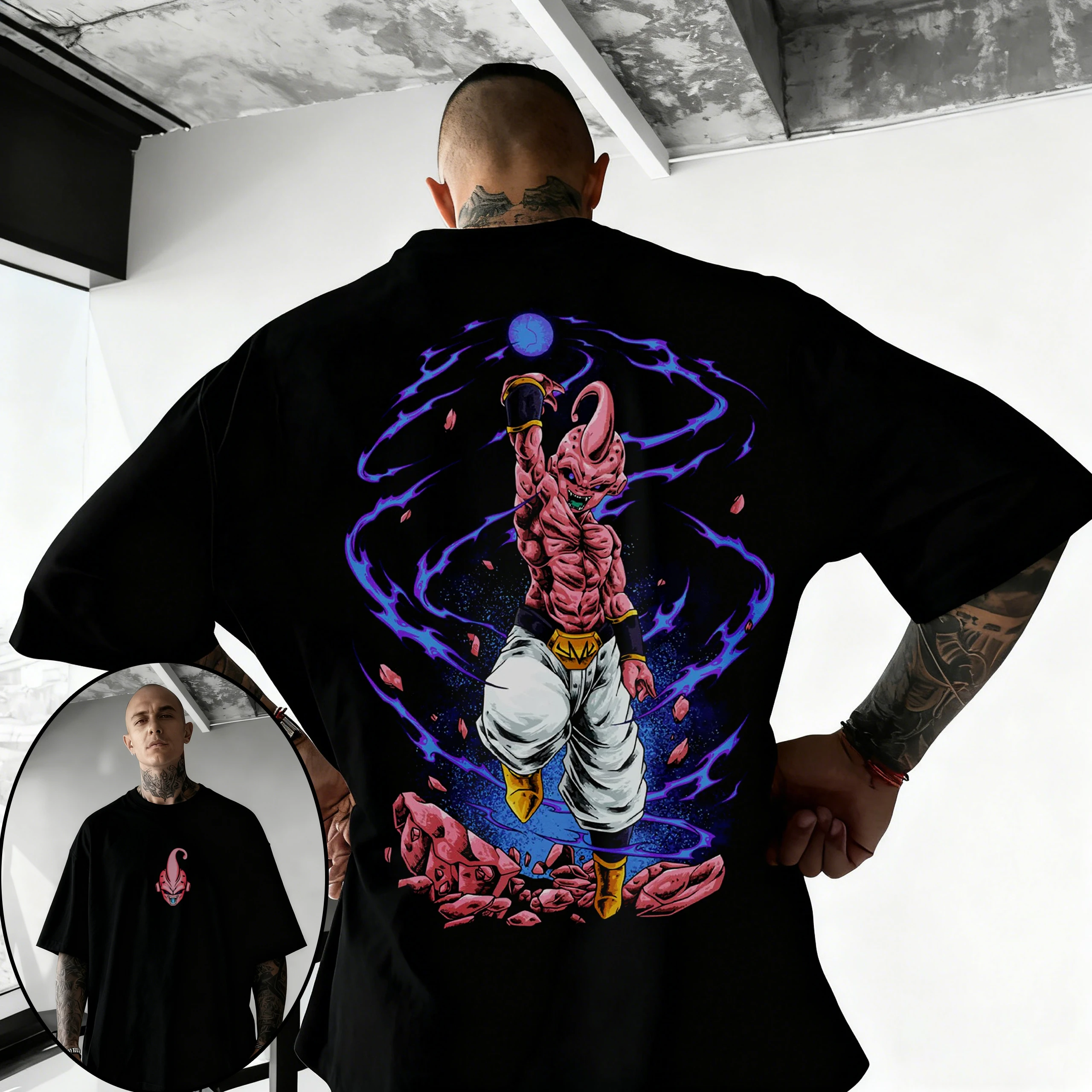 Camiseta con estampado de Anime japonés Dragon Ball para hombre Majin Buu, camiseta Harajuku de manga corta para niños, camiseta de Goku, ropa de verano