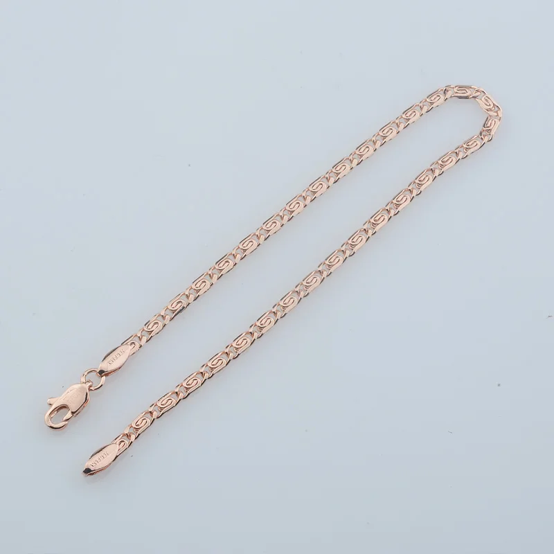 FJ 3mm Smart Women 585 Rose Gold Color Snail Link Bracelet Chains Wristband