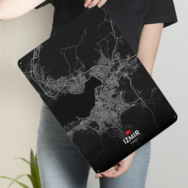 لوحات ملصق معدنية لخريطة إزمير TR علامات قصدير معدنية مخصصة لتزيين جدران غرفة الألعاب ملحقات البار الرجعية #3