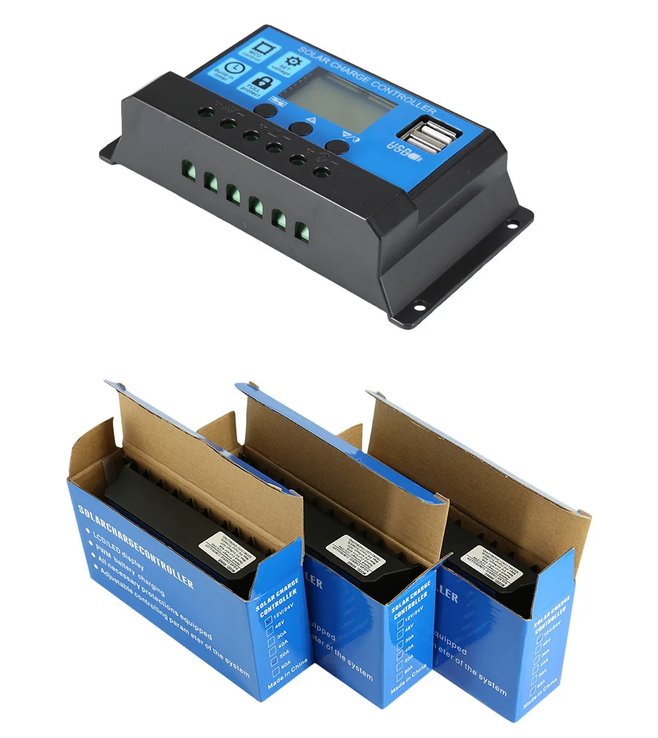 Daxtromn Solar Charge Controller 12V 24V PWM 30A 20A 10A Solar Panel Battery Regulator LCD Display Dual USB 5V Output