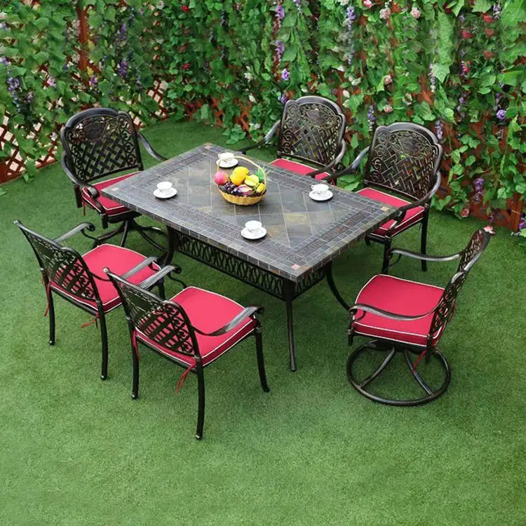 Good price luxury modern outdoor patio cast aluminum furniture all weather dining sets Mosaic BBQ Garden Patio table and chairs