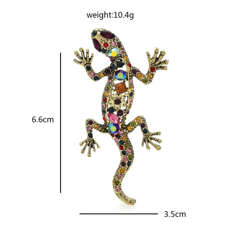 Wuli&baby Vintage Gecko Brooches For Women Men Beauty Multicolor Rhinestone Lizard Party Casual Brooch Pin Gifts