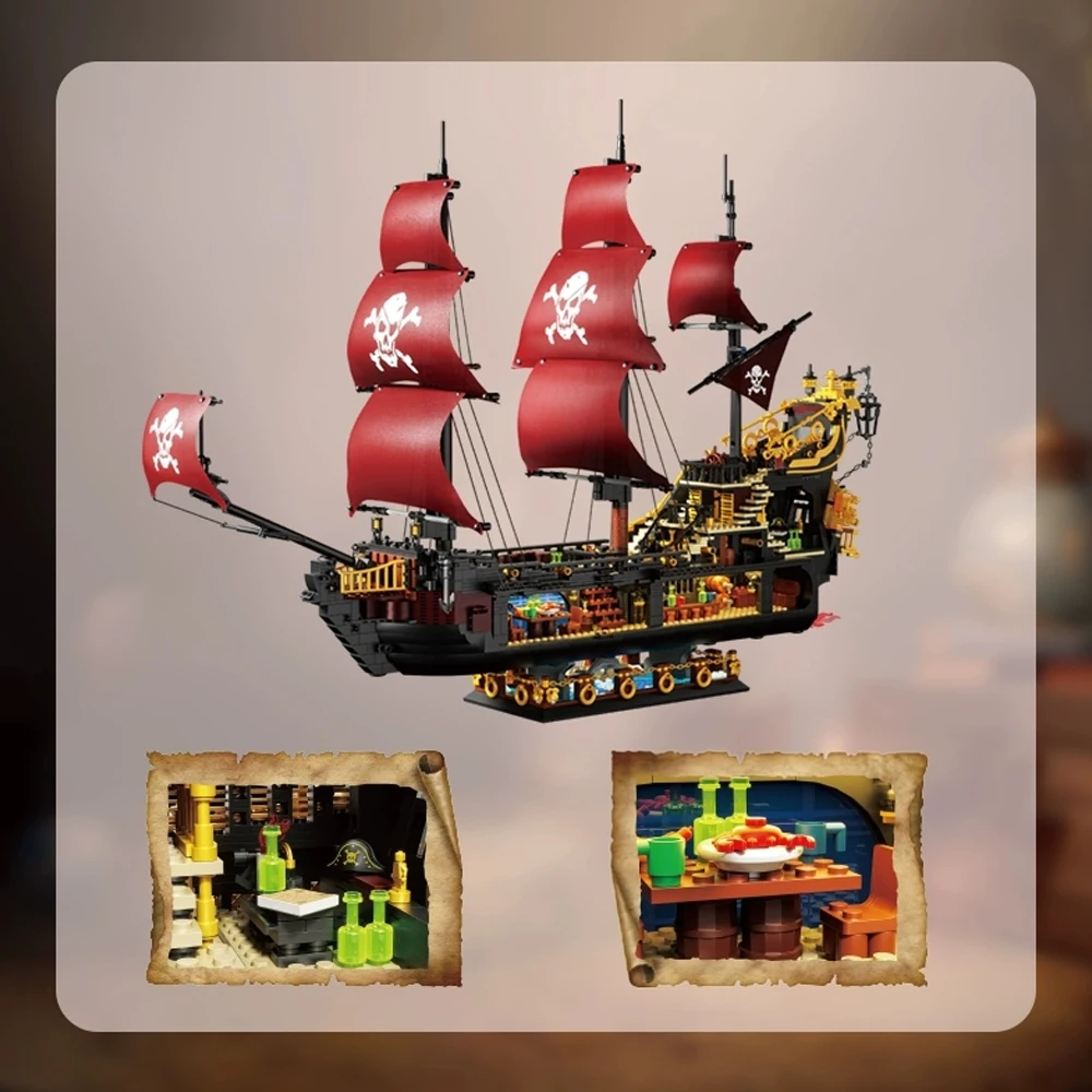 Technical Pirates Of The Caribbean Queen Anne's Revenge Building Block Warship Sailboat Model Mini Brick Toy Kid Adult For Gifts