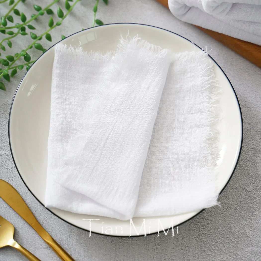 24pcs Cloth Napkins 32cmx32cm Vintage Style Gauze Cotton Retro Burr Cloth Tea Towel Reusable for Wedding Party Table Decoration