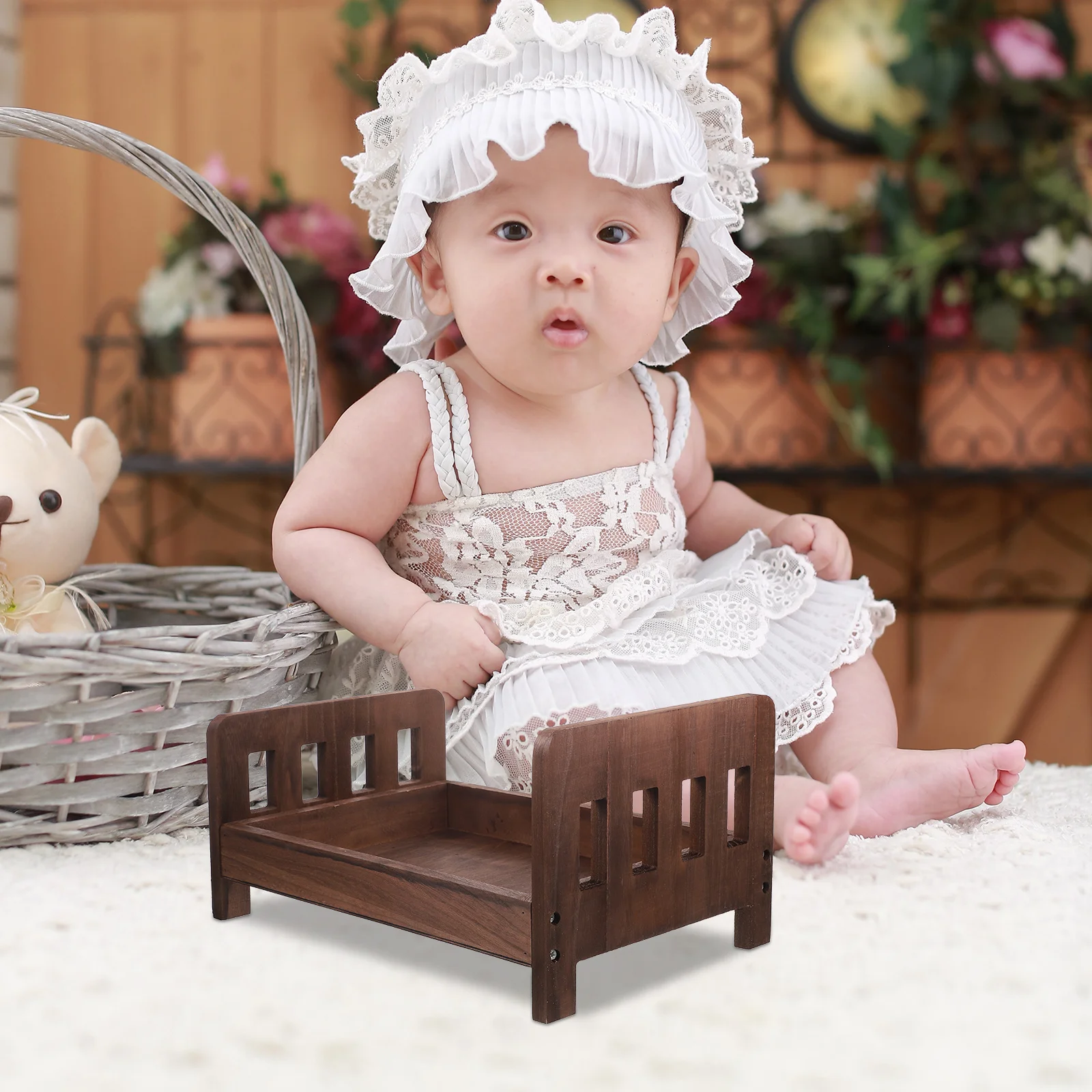 

Compact Wood Bed Newborn Photography Prop Fine Craftsmanship Baby Photo Shoot Accessory Decorative Vintage Inspired Design