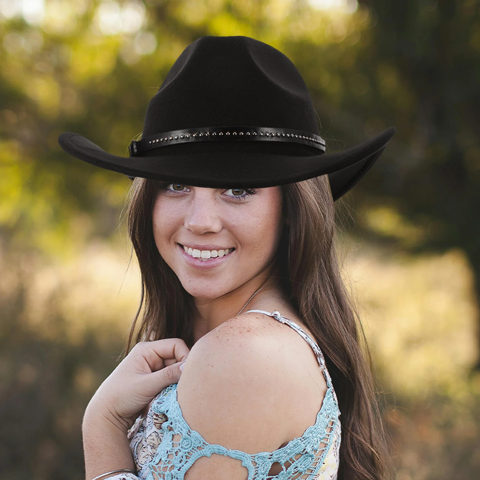 

Western Style Jazz Top Cowboy Western for Men Women Party Cowgirl Wide Wide Brim Cowgirl Hat Brim Hat Size M 56 58cm