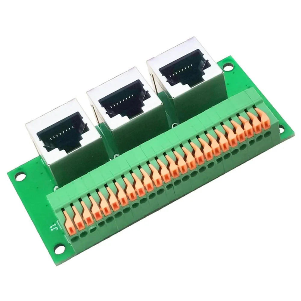 Three Ways RJ45 Female Connector 8-Pin Spring Terminal RJ45 Breakout Board Solderless Ethernet Connector Board Network Wiring