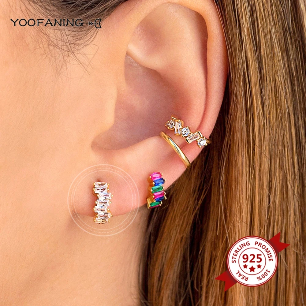 925 Sterling Silver Ear Needle Classic Silver Earrings, Colorful Zircon Flowers Chain Tassel Series Fashionable Women\'s Jewelry