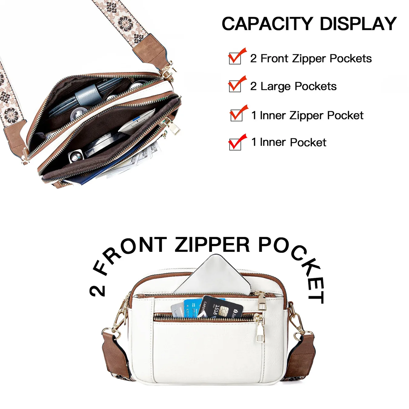 Crossbody Purse for Women Multi Pockets Bag PU Leather Small Shoulder Handbags Summer Travel Designer Vintage Ladies