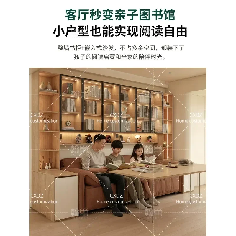 Living Room Sofa Background Wall Bookcase Small Apartment Glass Door Full Height Storage Display Cabinet Custom Hanging