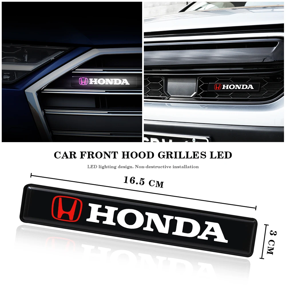 

ABS Car Front Cover Grille Lamp Emblem Decor Lightings LED Lights Exterior Accessories For Honda Mugen Jazz Insight Freed Fit