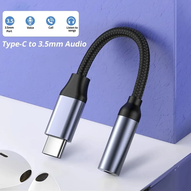 USB Type C To 3.5mm Aux Adapter Type-c 3.5 Jack Audio Cable Earphone Cable Converter for Samsung Galaxy S22 S21 Huawei P50