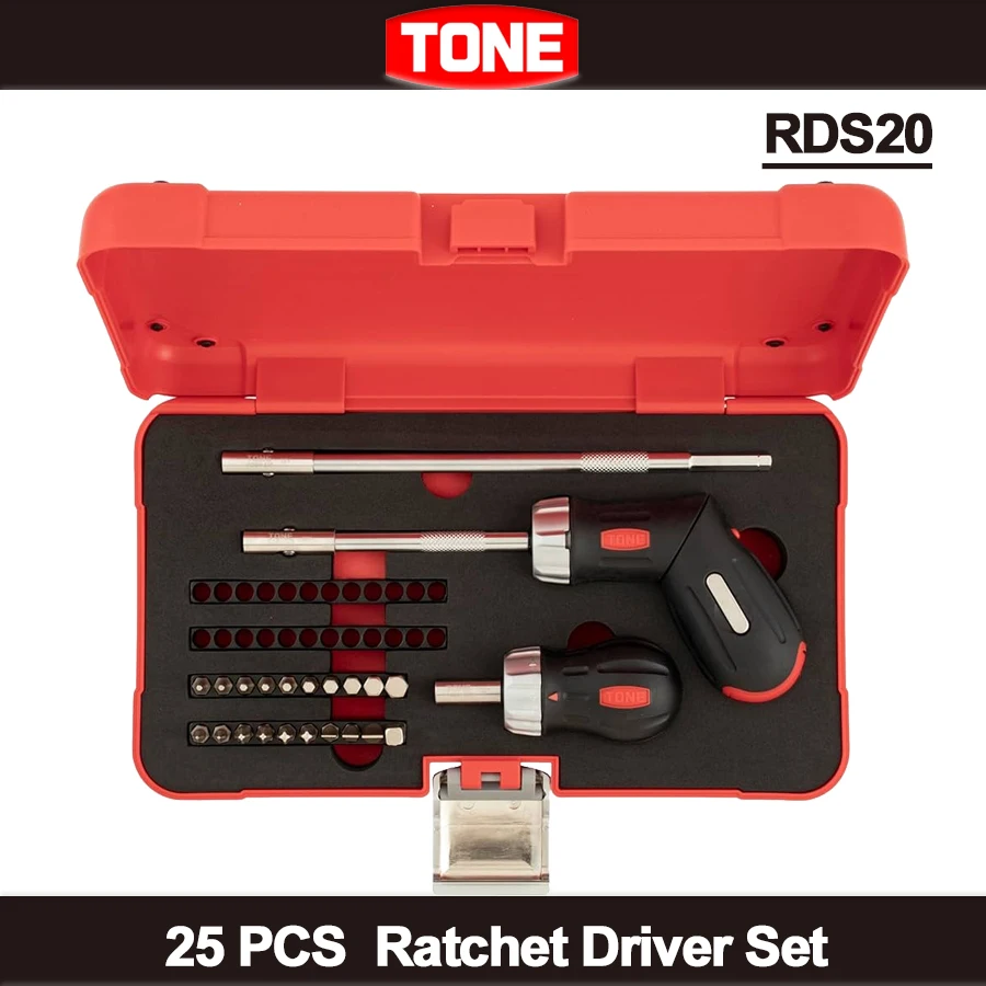 

TONE 25 PCS Ratchet Driver Set 1/4'' (6.35 mm) Screwdriver Handle+Bit Insertion+Bit Set RDS20