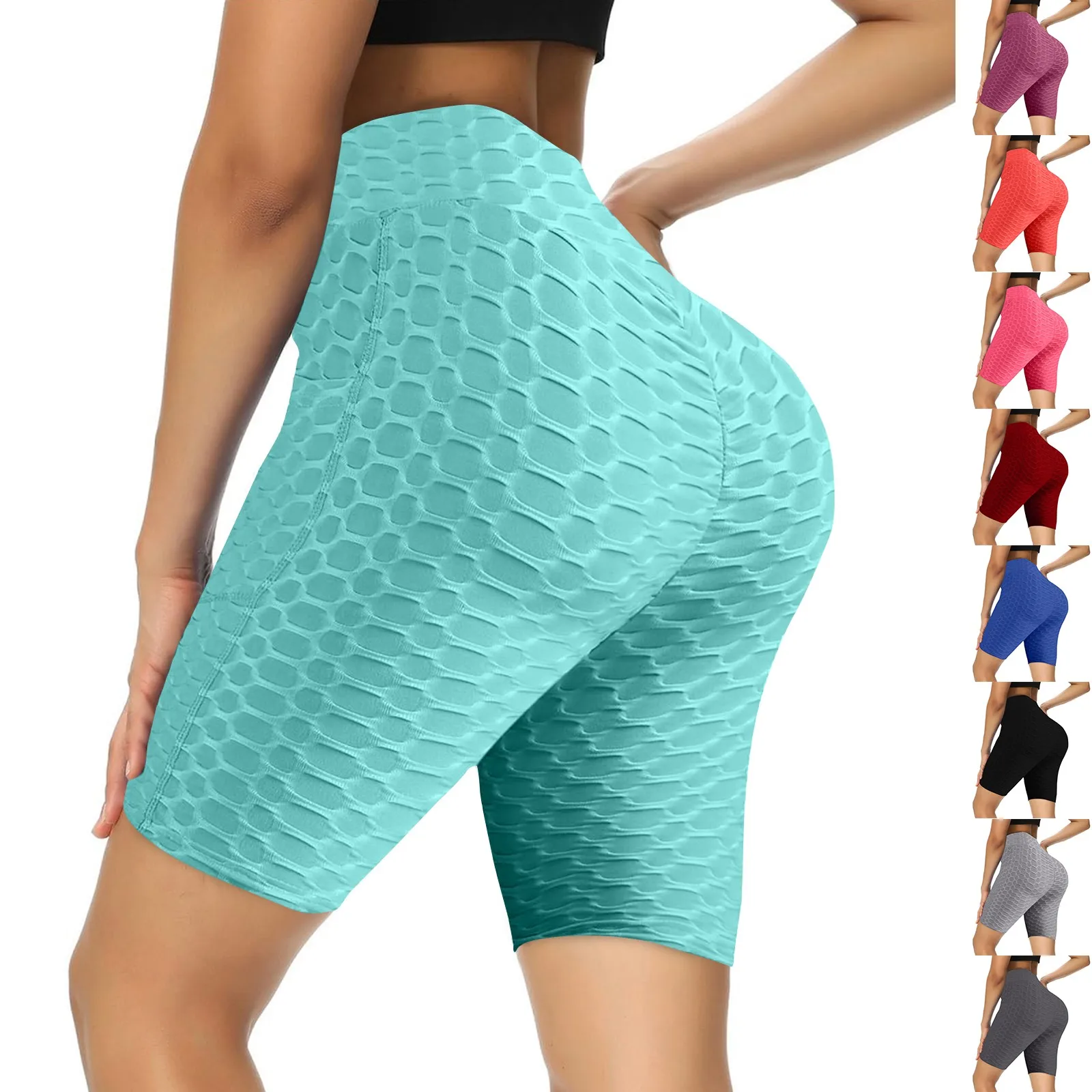 Women's Sexy Capris Yoga shorts Fitness ,Buttocks, Bubble Sports Leggings With Pockets leggings Peach Hip-lifting Sports Pants