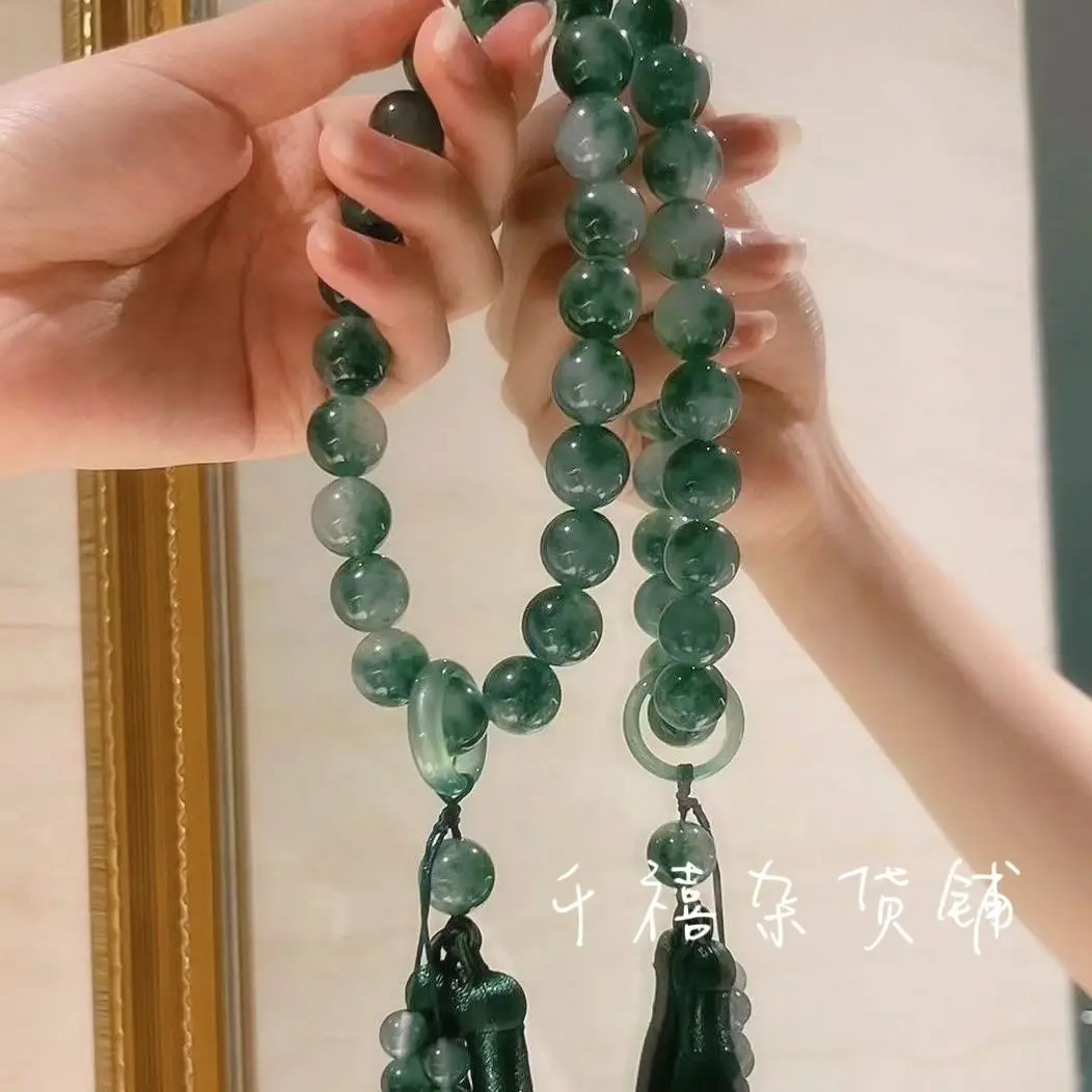 

[misty in the South of the Green Floating Flowers She Taicui Agate Hand Hanfu Ancient Style Decorations Holding Tassels