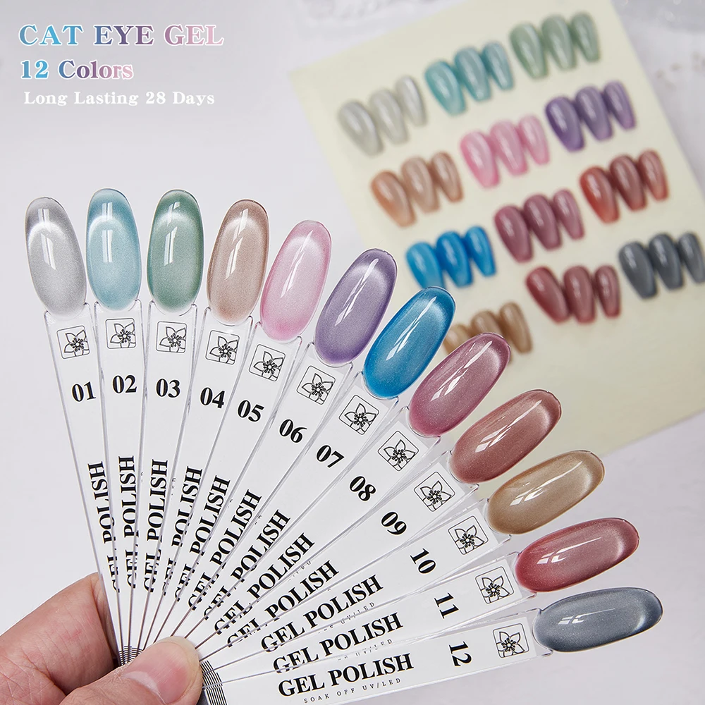 Vendeeni 12 Farben/Set Kristall-Katzenaugen-Gel-Nagellack Magnetischer UV-Soak-Off-Gel-Lack Rot Lila Neon-Katzenaugen-Gel mit Display – Detail 38